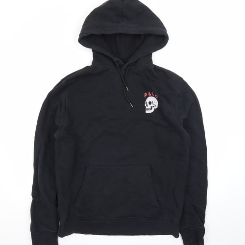 P&Co Men’s Black Skull Pullover Hoodie Medium Fleece Embroidered