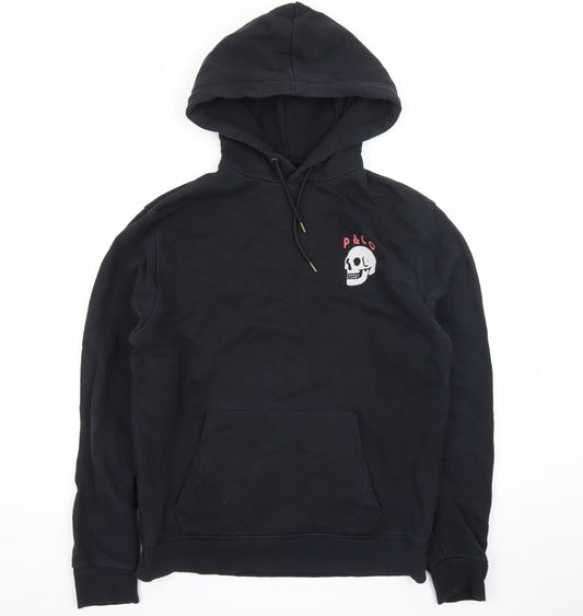 P&Co Men’s Black Skull Pullover Hoodie Medium Fleece Embroidered