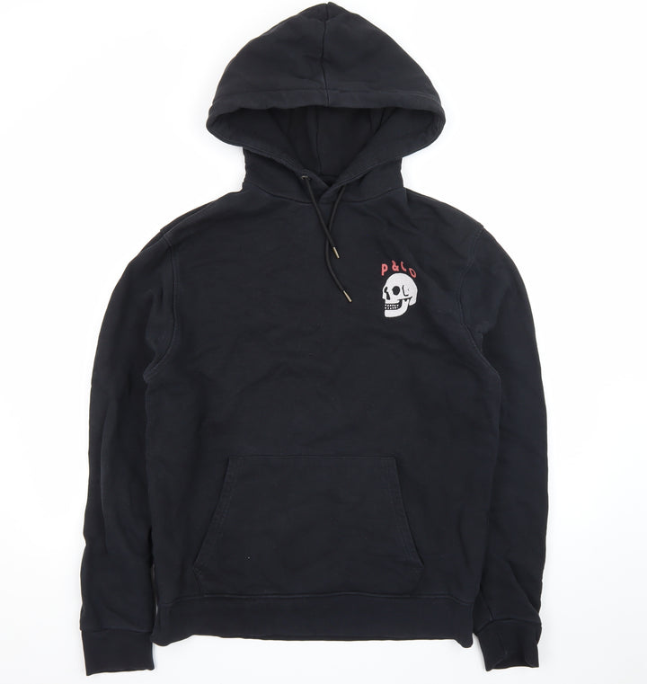 P&Co Men’s Black Skull Pullover Hoodie Medium Fleece Embroidered