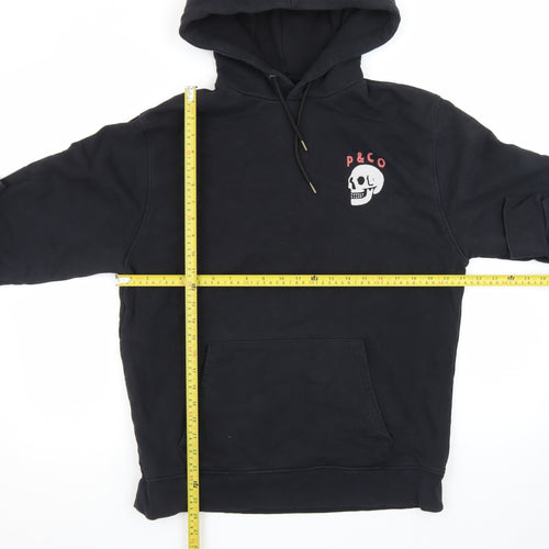 P&Co Men’s Black Skull Pullover Hoodie Medium Fleece Embroidered