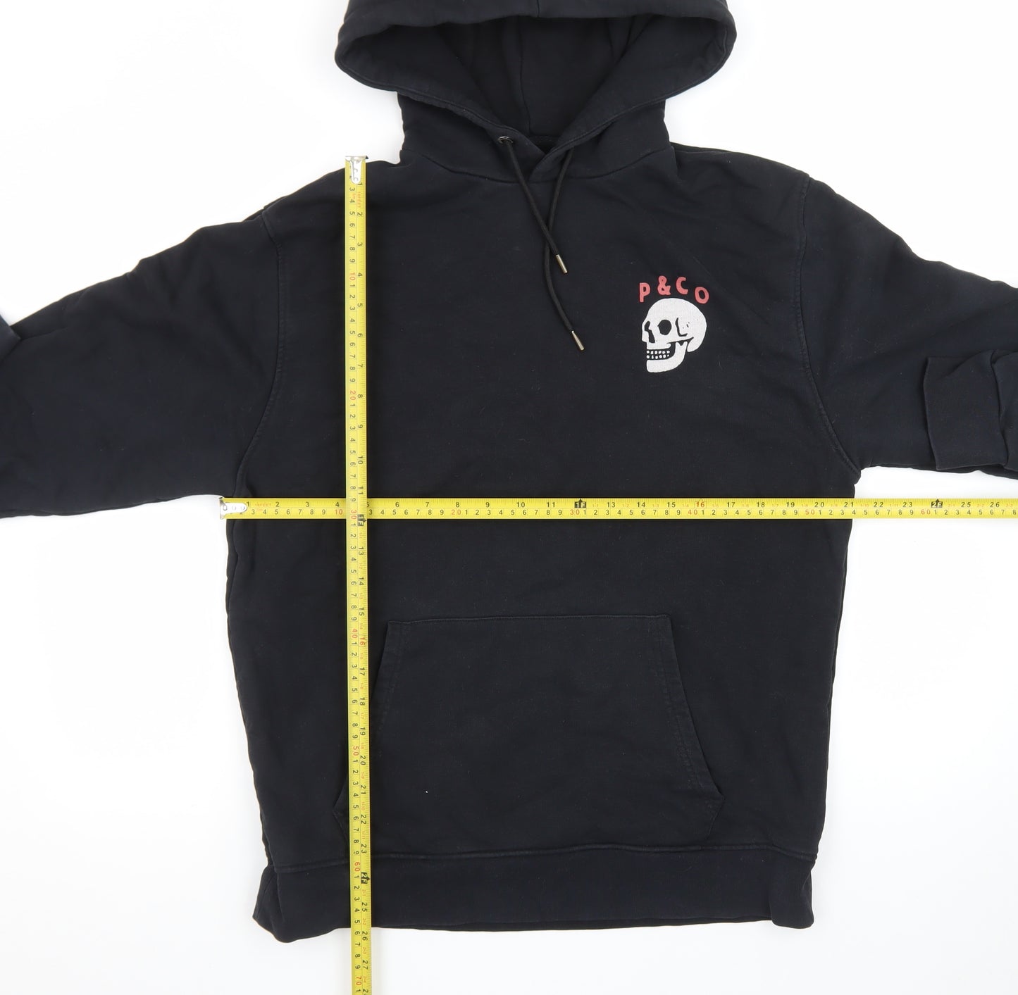 P&Co Men’s Black Skull Pullover Hoodie Medium Fleece Embroidered