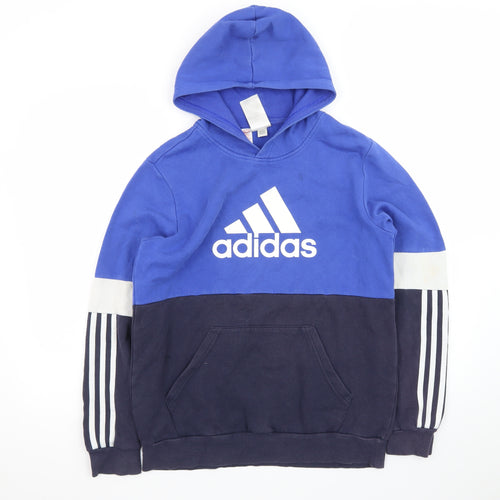 Adidas Boys Blue & Navy Hoodie 15-16 Years Pullover Fleece Sweatshirt