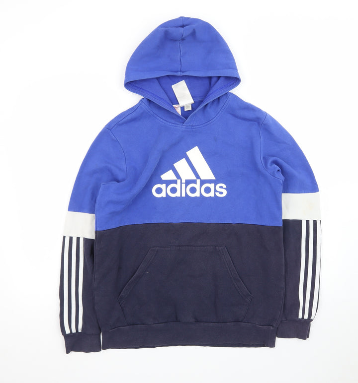 Adidas Boys Blue & Navy Hoodie 15-16 Years Pullover Fleece Sweatshirt