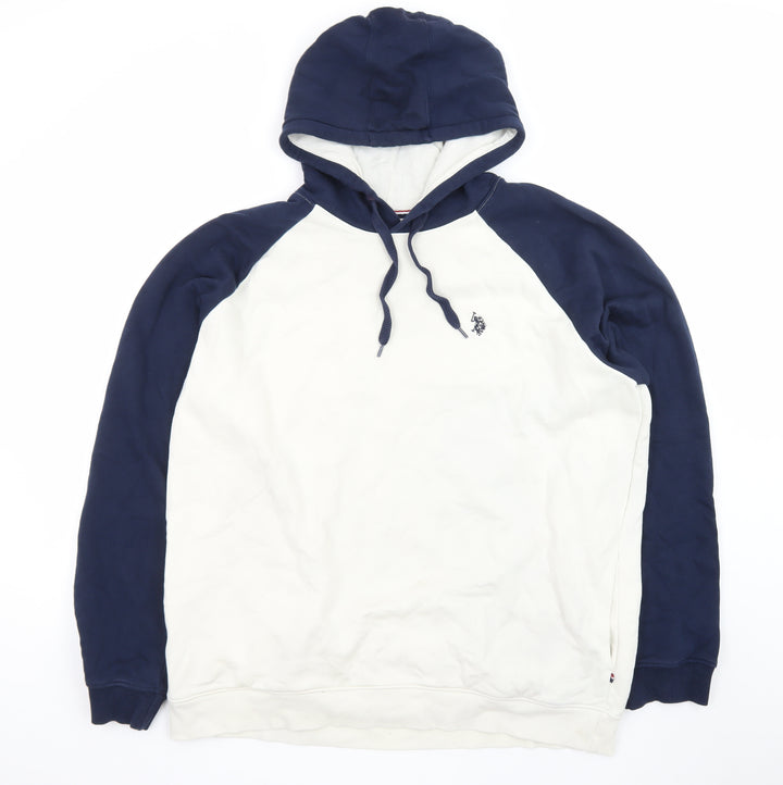U.S. Polo Assn. Men’s White Navy Pullover Hoodie 2XL Graphic Logo