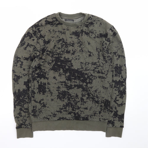 Zara Man Green Camouflage Crew Neck Pullover Sweatshirt Size S