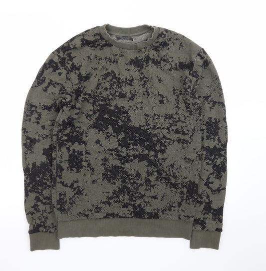 Zara Man Green Camouflage Crew Neck Pullover Sweatshirt Size S
