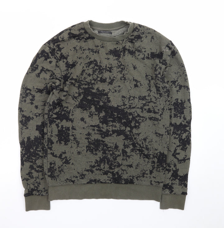 Zara Man Green Camouflage Crew Neck Pullover Sweatshirt Size S