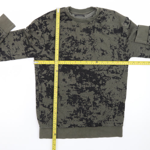 Zara Man Green Camouflage Crew Neck Pullover Sweatshirt Size S