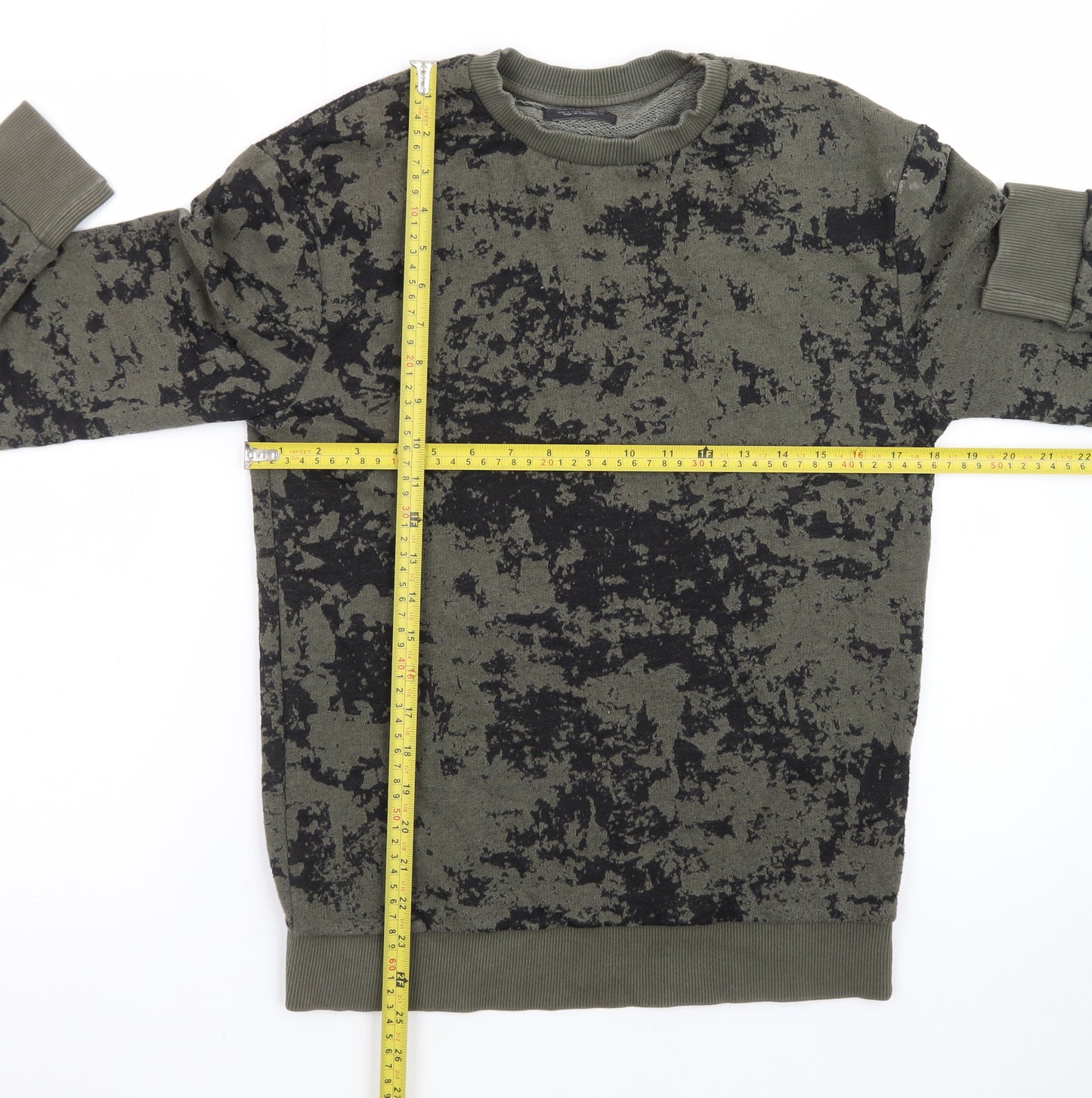 Zara Man Green Camouflage Crew Neck Pullover Sweatshirt Size S