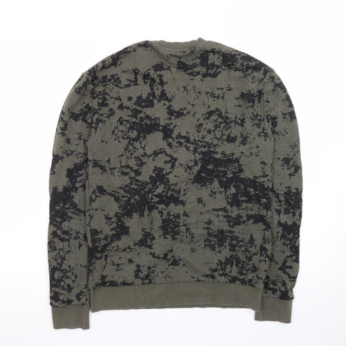 Zara Man Green Camouflage Crew Neck Pullover Sweatshirt Size S