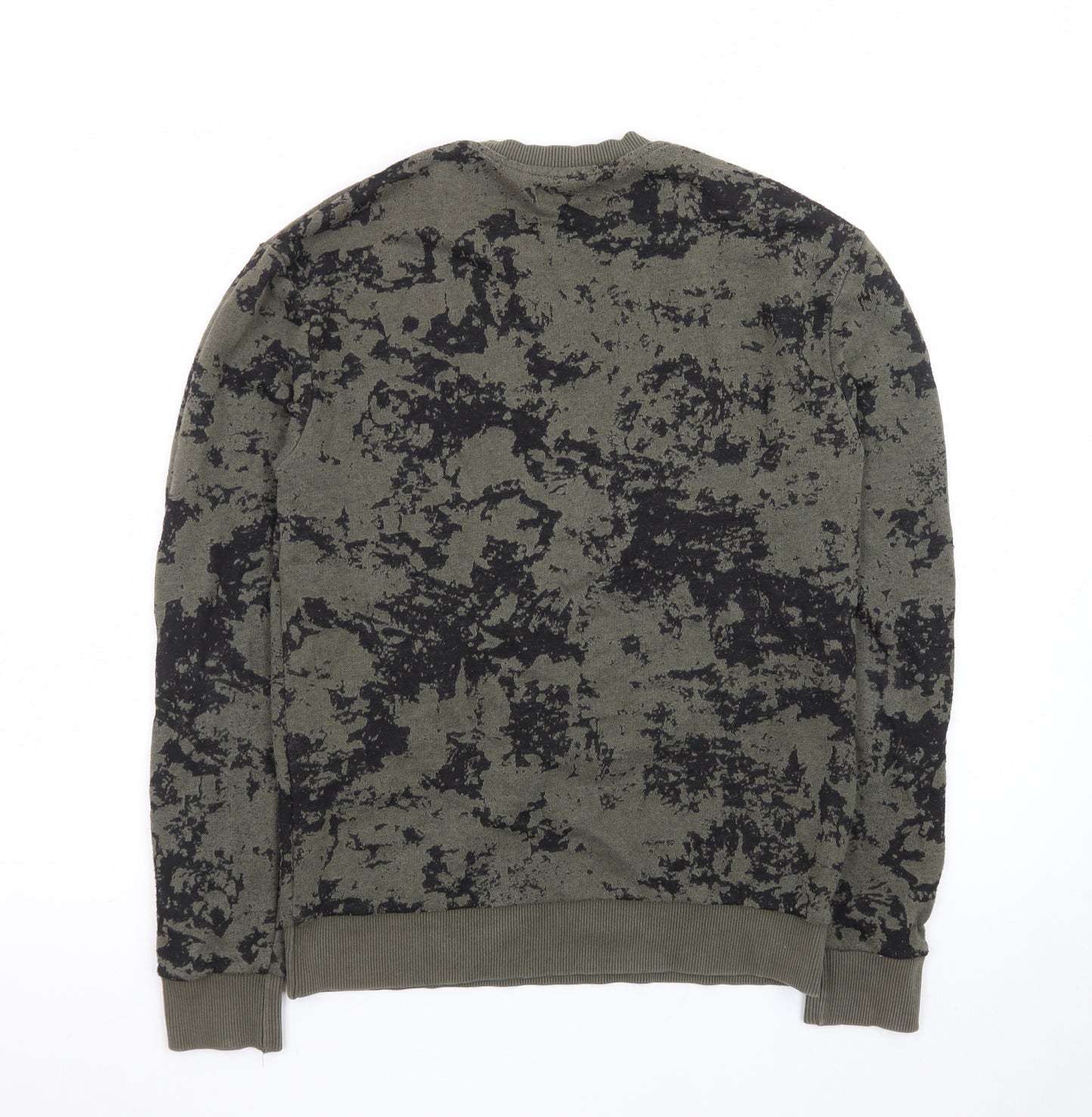 Zara Man Green Camouflage Crew Neck Pullover Sweatshirt Size S