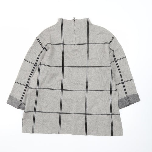 Tahari Women Grey Check Tunic Top Mock Neck 3/4 Sleeve Size M