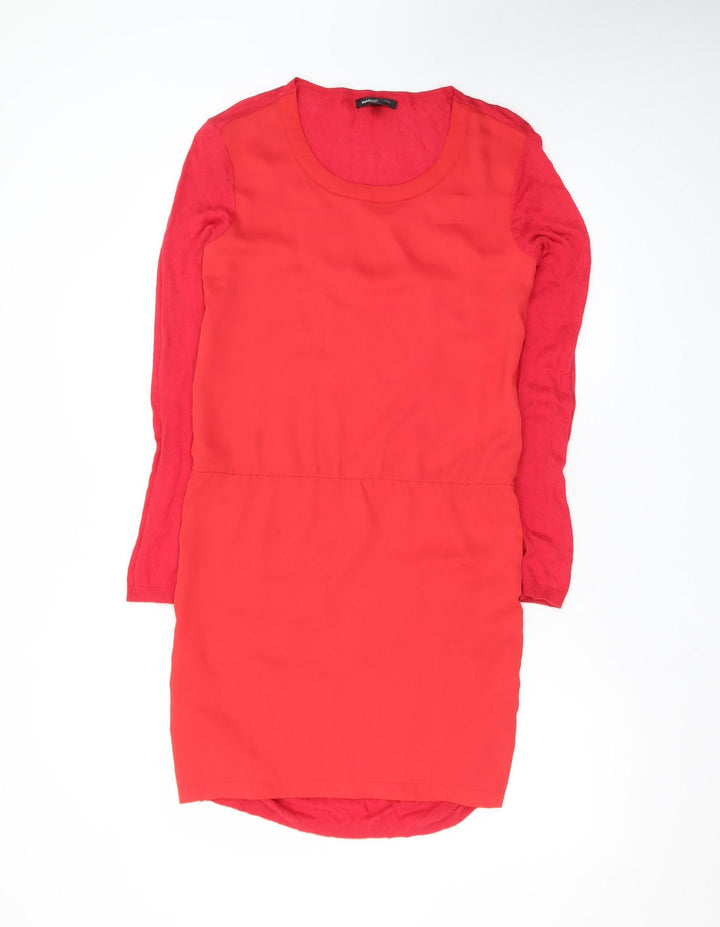 Mango Women’s Red Shift Dress Long Sleeve Size S Casual Classic