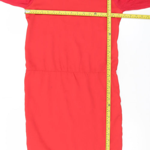 Mango Women’s Red Shift Dress Long Sleeve Size S Casual Classic