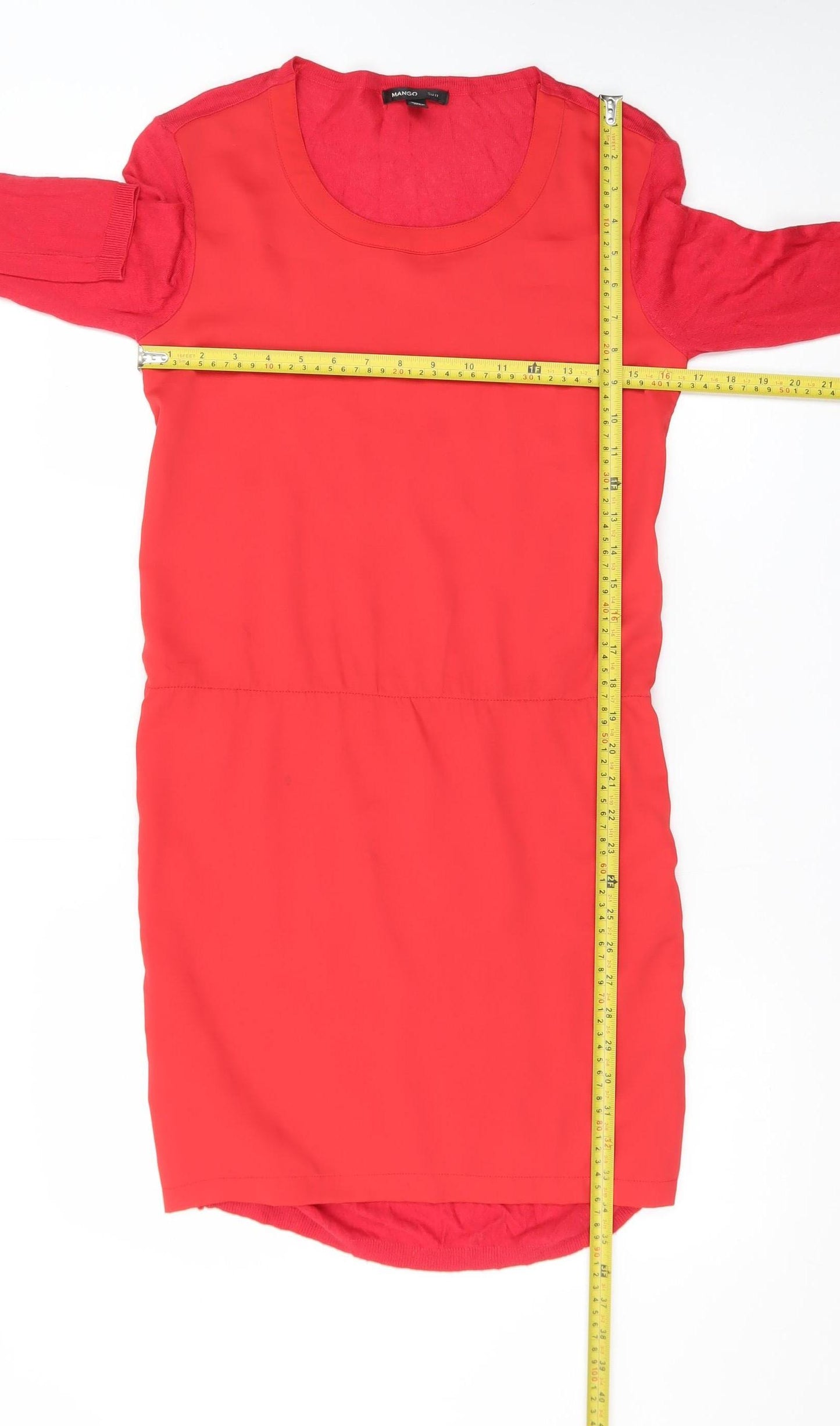 Mango Women’s Red Shift Dress Long Sleeve Size S Casual Classic
