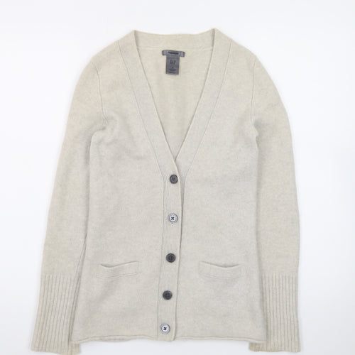 GAP Women Beige Cashmere Long Sleeve V-Neck Cardigan M