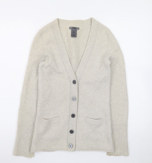 GAP Women Beige Cashmere Long Sleeve V-Neck Cardigan M