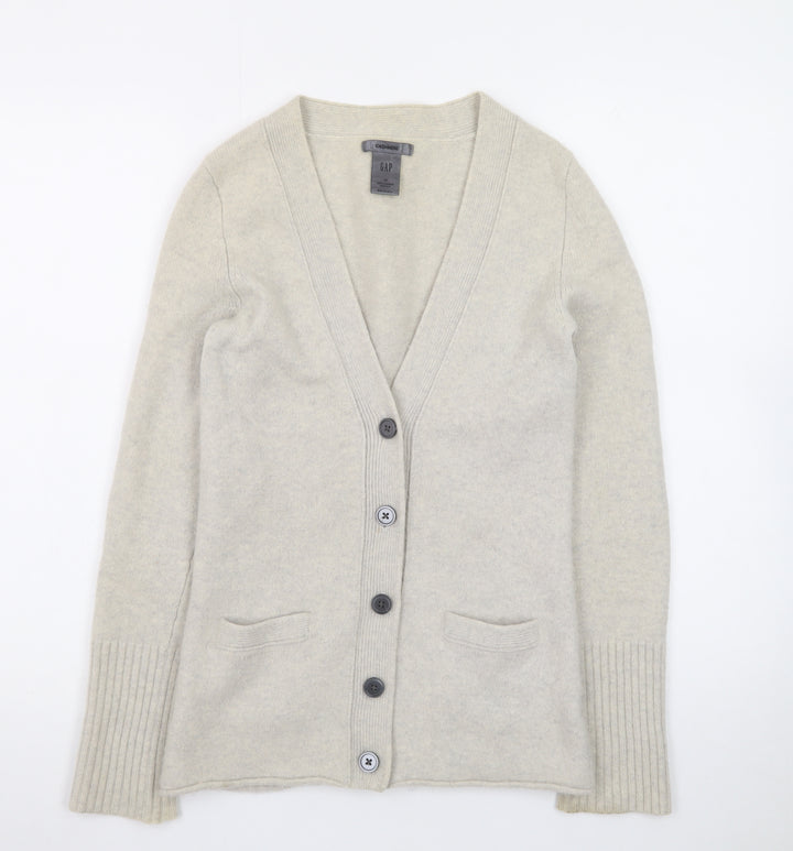 GAP Women Beige Cashmere Long Sleeve V-Neck Cardigan M