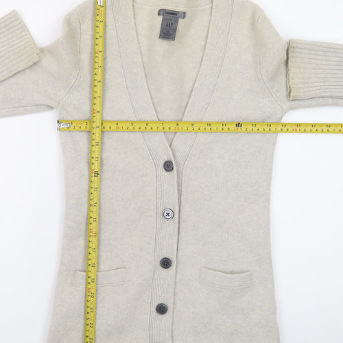 GAP Women Beige Cashmere Long Sleeve V-Neck Cardigan M
