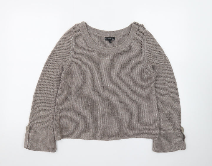 Next Women’s Beige Linen Knit Button Detail Jumper Size 12