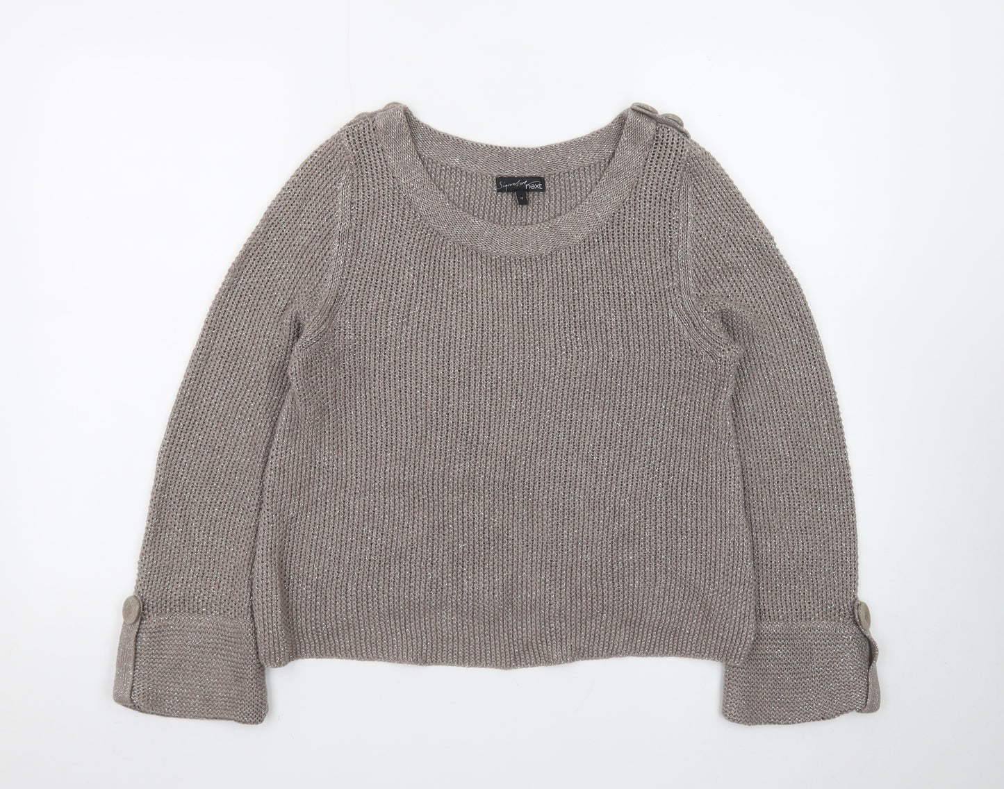 Next Women’s Beige Linen Knit Button Detail Jumper Size 12