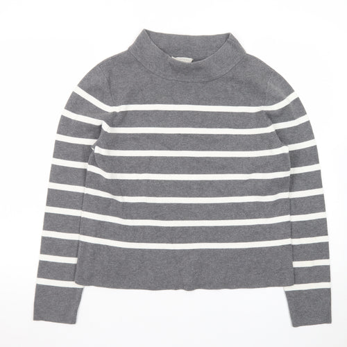 Hobbs Women’s Grey Striped Mock Neck Cotton Jumper Size M
