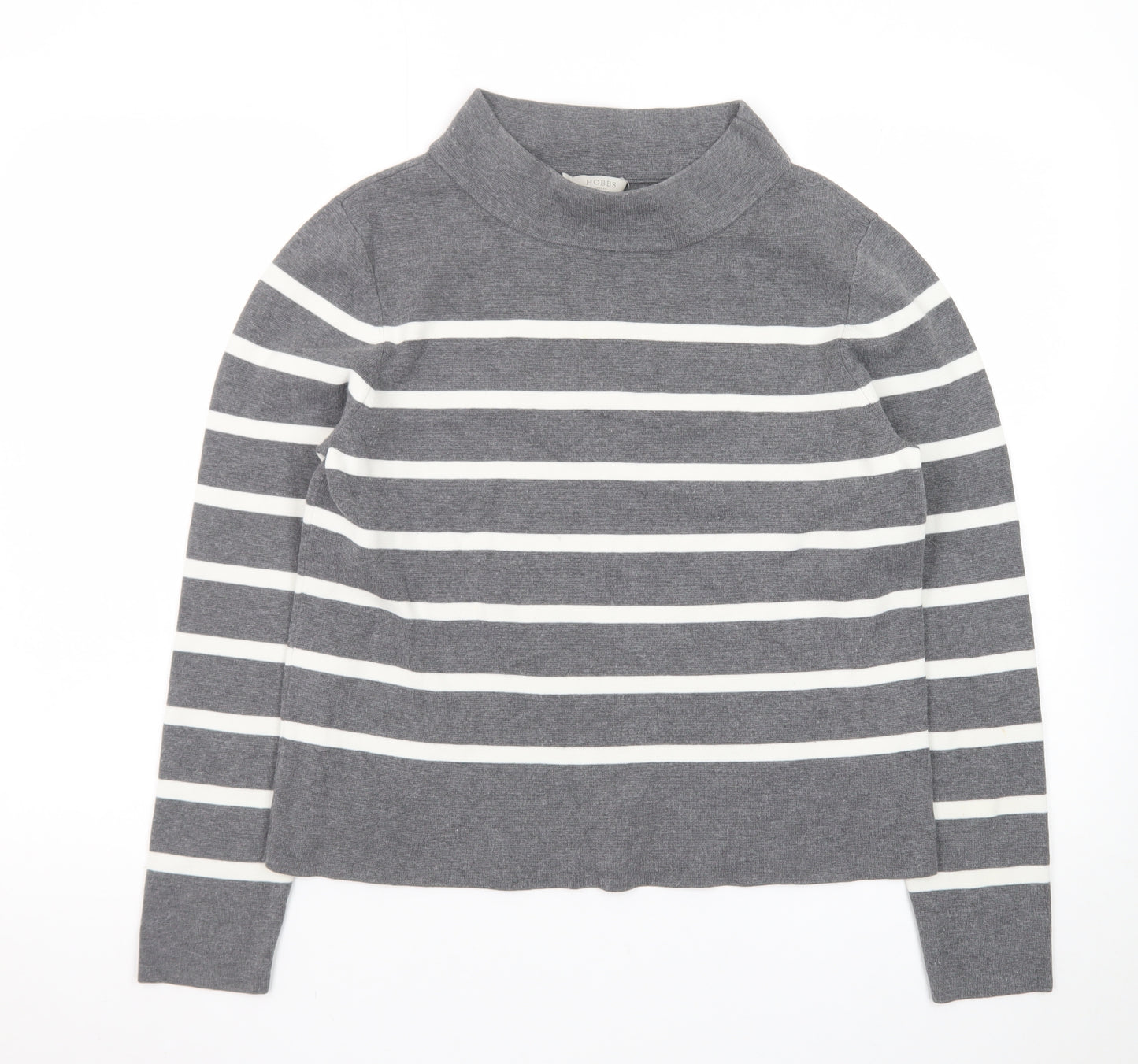 Hobbs Women’s Grey Striped Mock Neck Cotton Jumper Size M