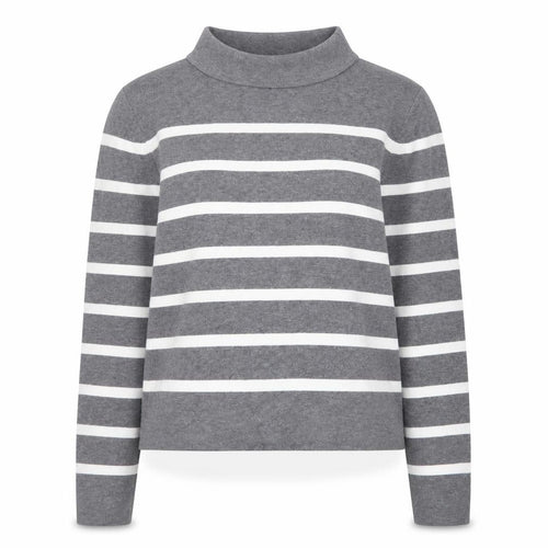 Hobbs Women’s Grey Striped Mock Neck Cotton Jumper Size M