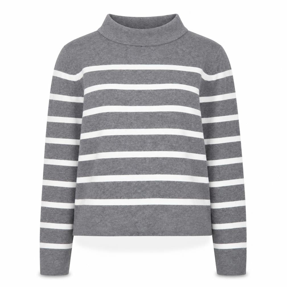 Hobbs Women’s Grey Striped Mock Neck Cotton Jumper Size M