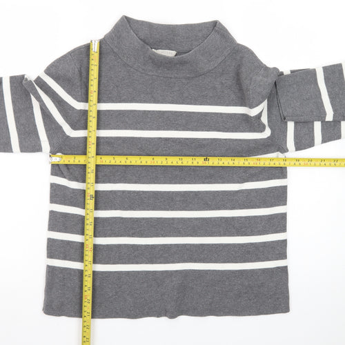 Hobbs Women’s Grey Striped Mock Neck Cotton Jumper Size M