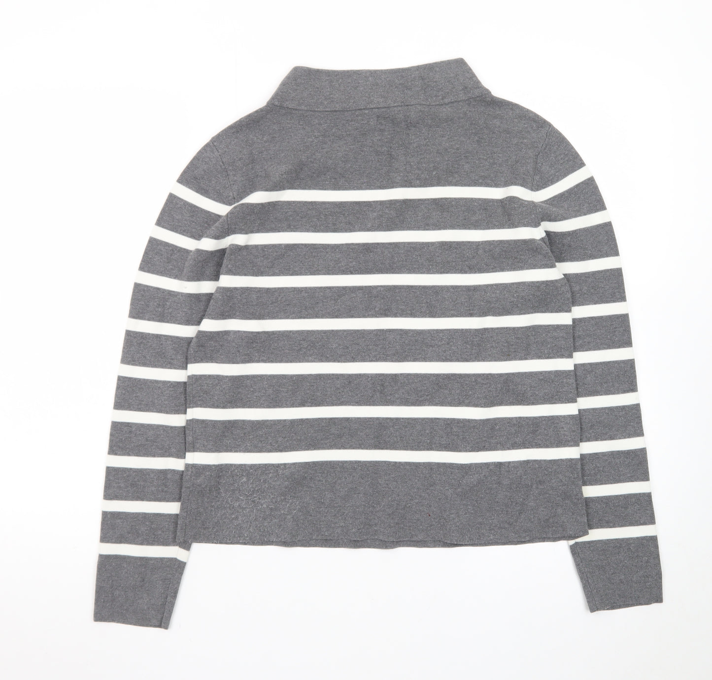 Hobbs Women’s Grey Striped Mock Neck Cotton Jumper Size M