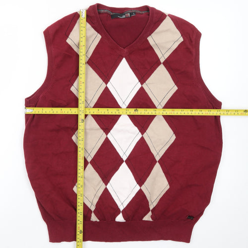 Colin Montgomerie Men's Red Argyle Cotton V-Neck Golf Vest L