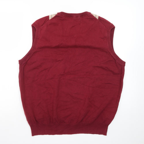 Colin Montgomerie Men's Red Argyle Cotton V-Neck Golf Vest L
