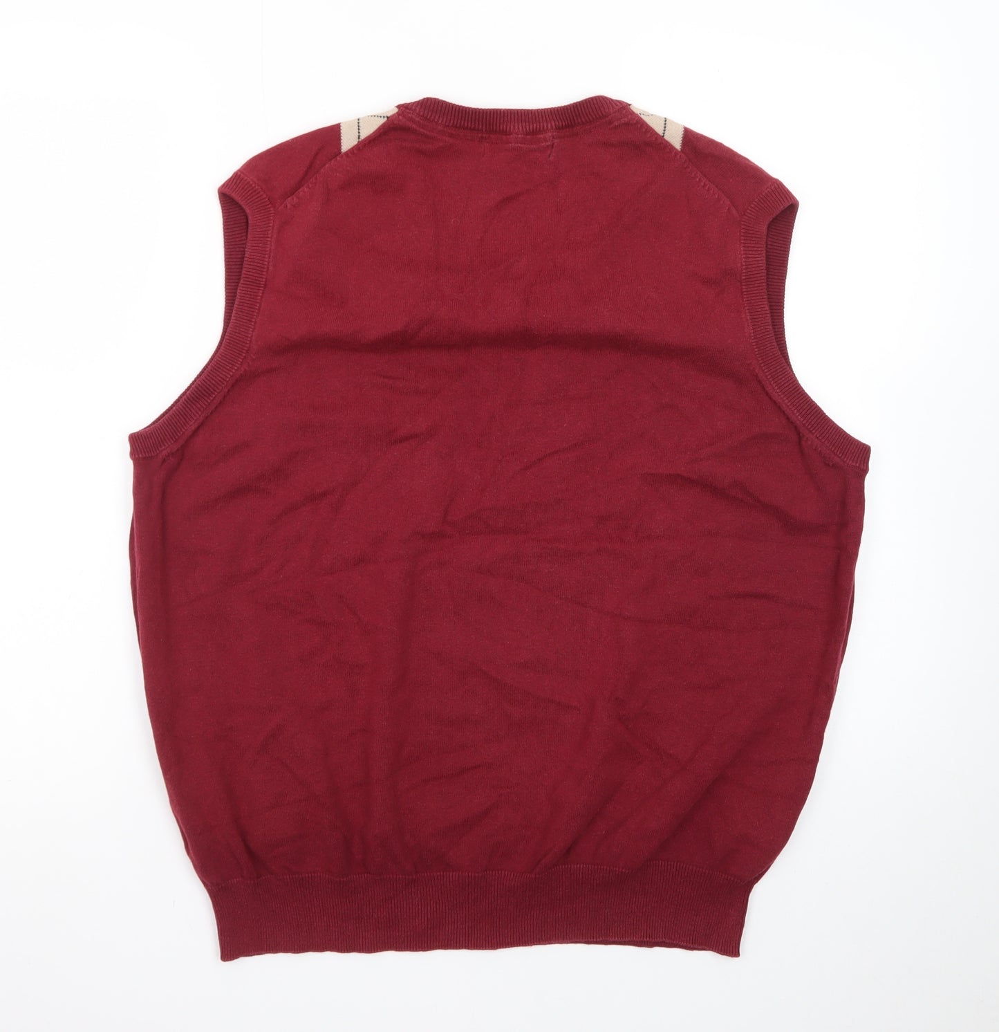 Colin Montgomerie Men's Red Argyle Cotton V-Neck Golf Vest L