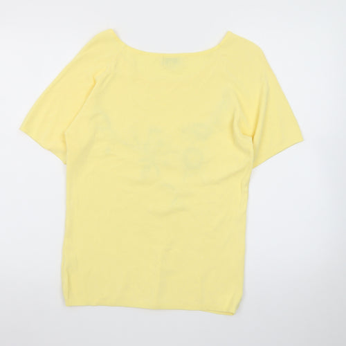 Tiffany Womens Yellow Floral Embroidered Knit T-Shirt Size 18/20
