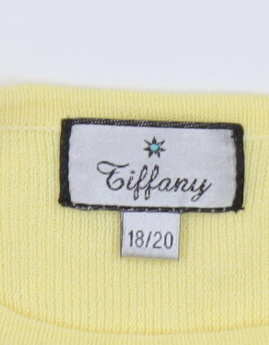 Tiffany Womens Yellow Floral Embroidered Knit T-Shirt Size 18/20