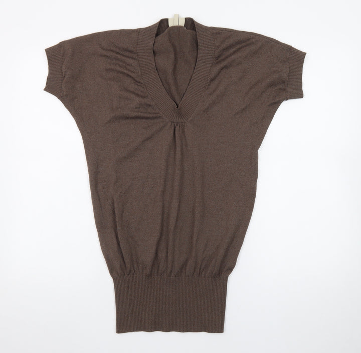 Karen Millen Women Brown Wool Bodycon Short Sleeve Dress Size 10