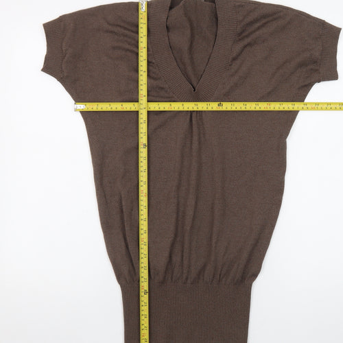 Karen Millen Women Brown Wool Bodycon Short Sleeve Dress Size 10
