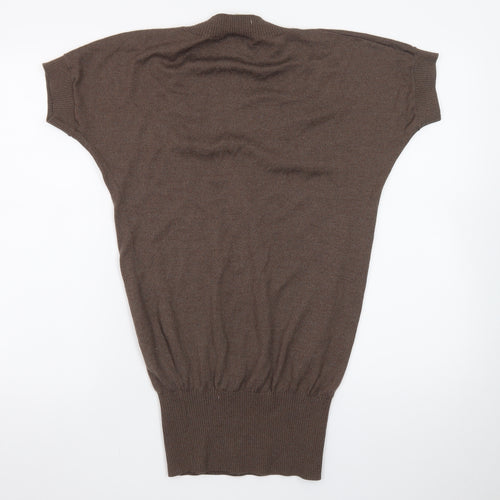 Karen Millen Women Brown Wool Bodycon Short Sleeve Dress Size 10