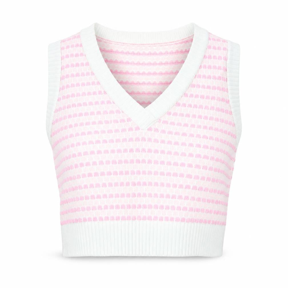 Front view of Stradivarius Women's Pink Knit Cropped Tank Top XS