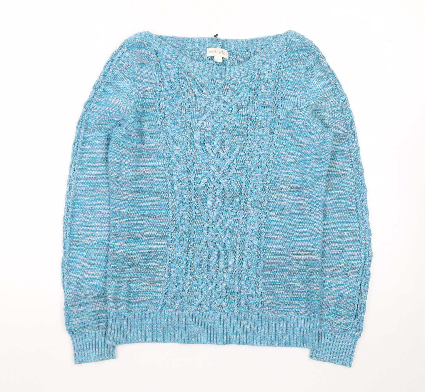 Monsoon Women’s Blue Cable-Knit Cotton Blend Jumper M