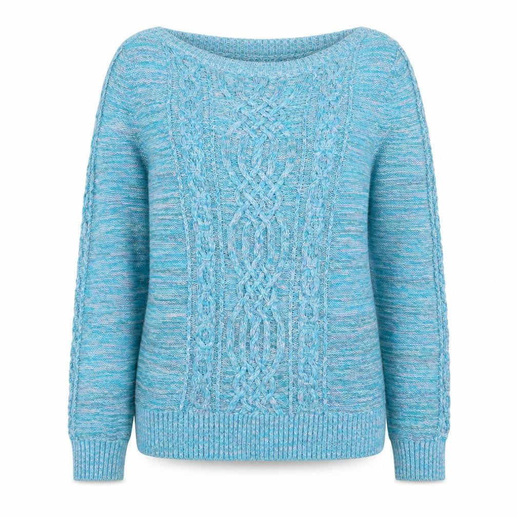 Front view of Monsoon Women’s Blue Cable-Knit Cotton Blend Jumper M