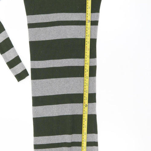 QED London Women's Green Striped Knit Bodycon Midi Dress Size S