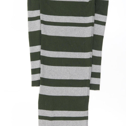 QED London Women's Green Striped Knit Bodycon Midi Dress Size S