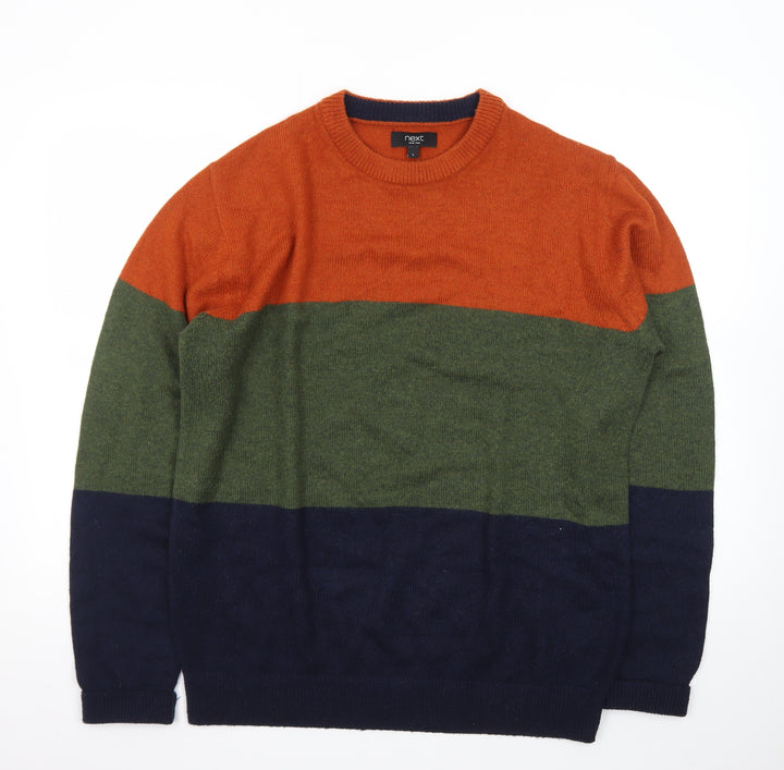 Next Mens Multicoloured Crew Neck Pullover Jumper L Wool Blend