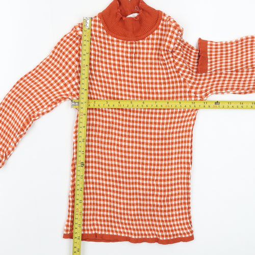 MNG Women’s Orange Gingham Check Roll Neck Cropped Top Size S