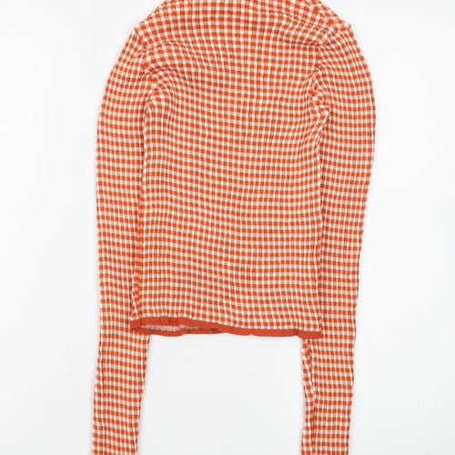 MNG Women’s Orange Gingham Check Roll Neck Cropped Top Size S