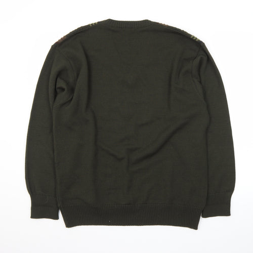 Gabicci Women's Green Striped V-Neck Merino Wool Blend Jumper L