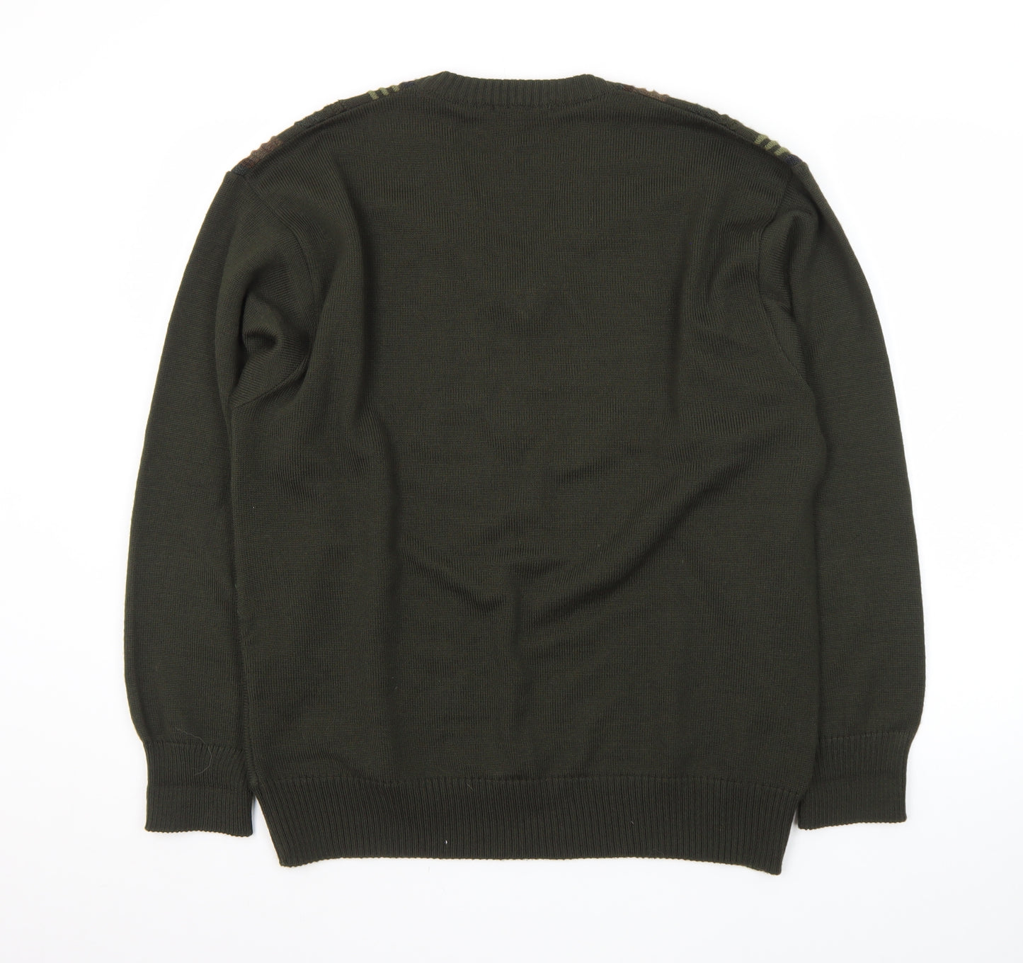 Gabicci Women's Green Striped V-Neck Merino Wool Blend Jumper L