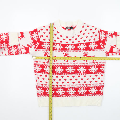 Boohoo Women’s Red Christmas Reindeer Fair Isle Knit Jumper S